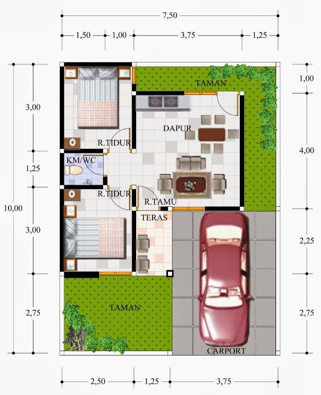 Denah rumah type 36 2 kamar