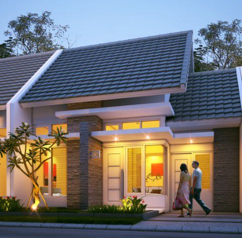 Fasad rumah 1 lantai dengan sentuhan batu alam