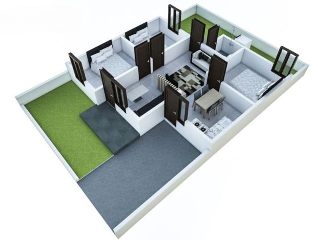 Denah rumah 8x15 dengan 3 kamar tidur