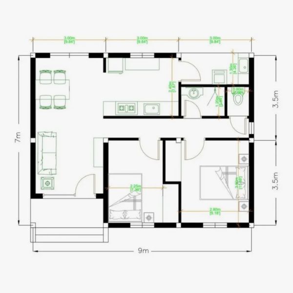 denah rumah 9x7 2 kamar tidur (2)