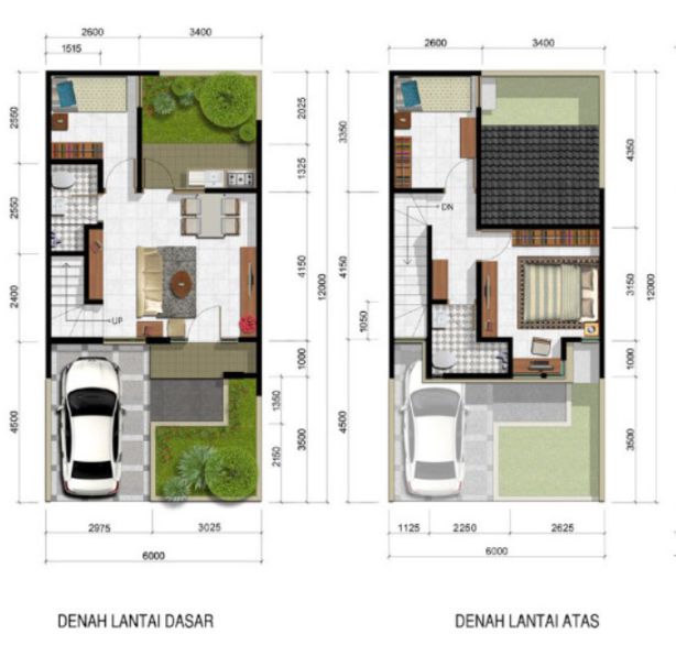 Denah Rumah 2 Lantai 6x12