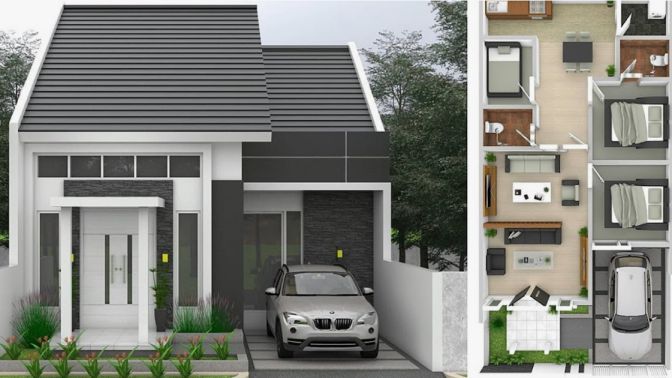Desain Rumah Minimalis 8,5x7 dengan 3 Kamar Tidur