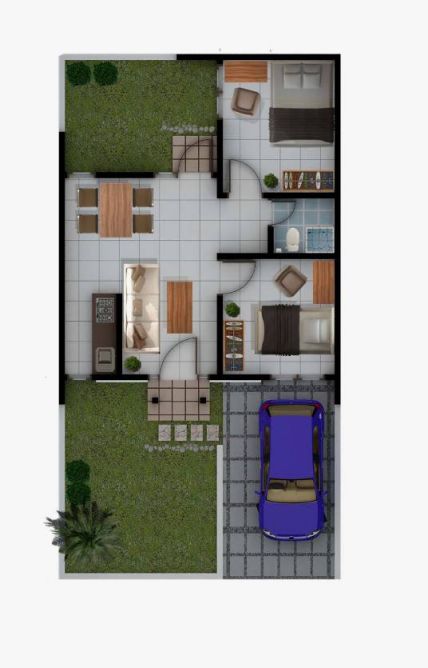 Denah Rumah Type 70 dengan 2 Kamar Tidur untuk Keluarga Kecil