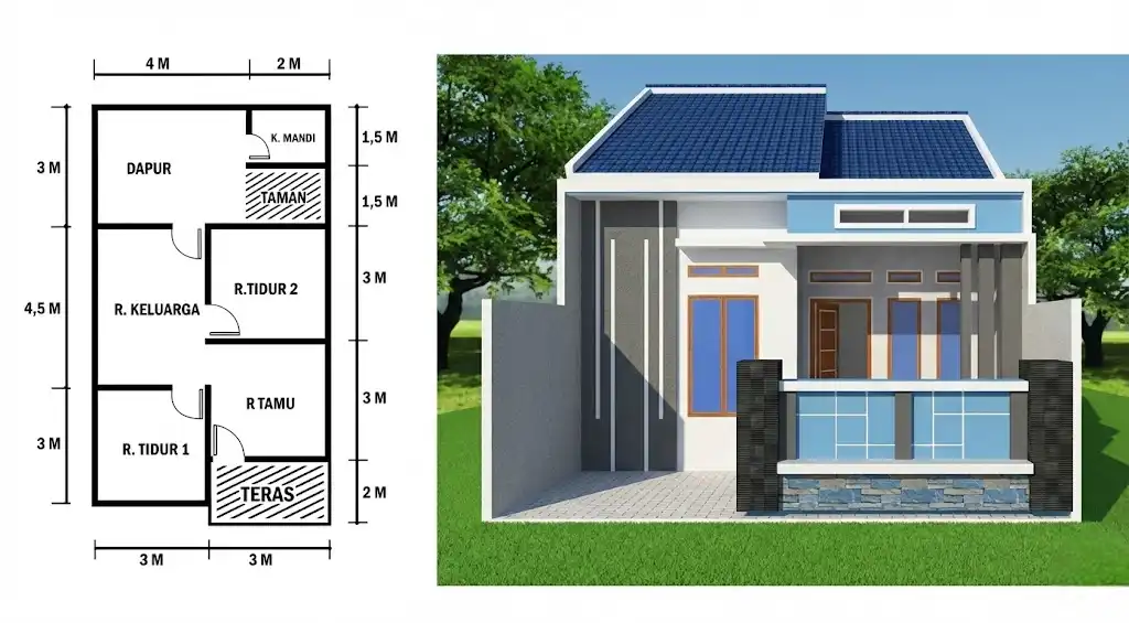 Denah Rumah 7x6 3 Kamar