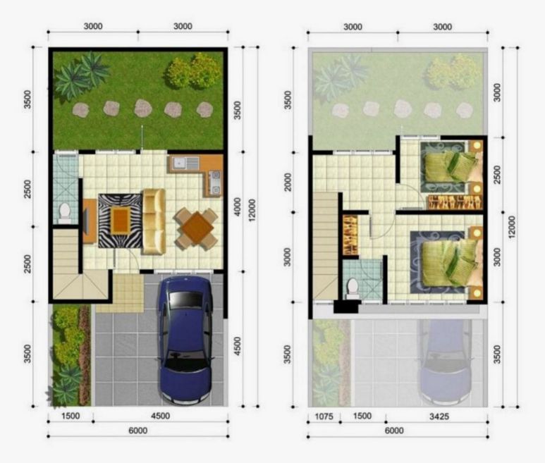 Denah rumah 6x12 memanjang