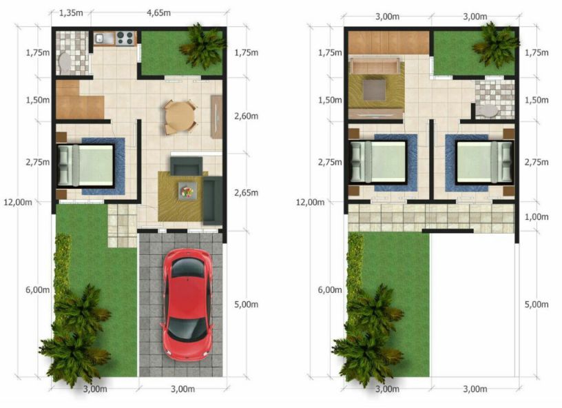 inspirasi denah rumah 6x12 memanjang