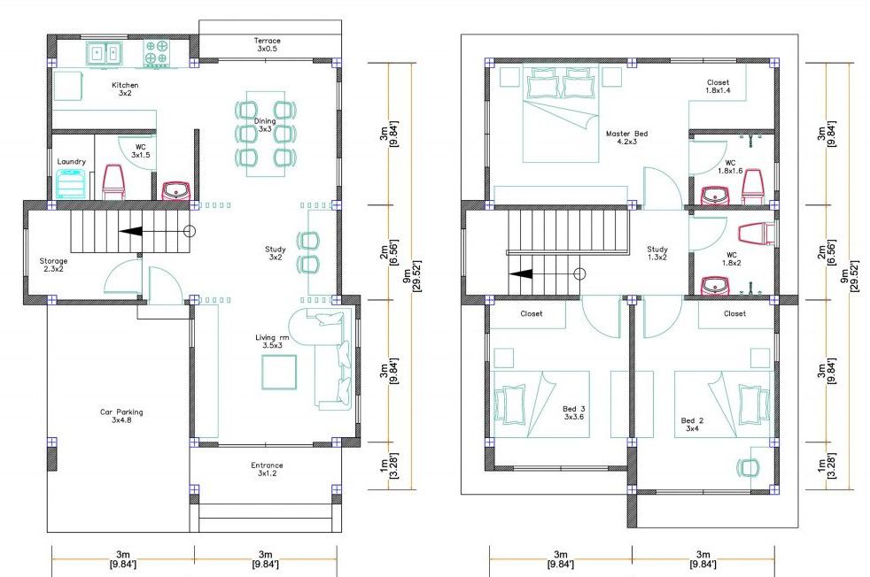 Denah Rumah 6x9 2 Lantai garasi