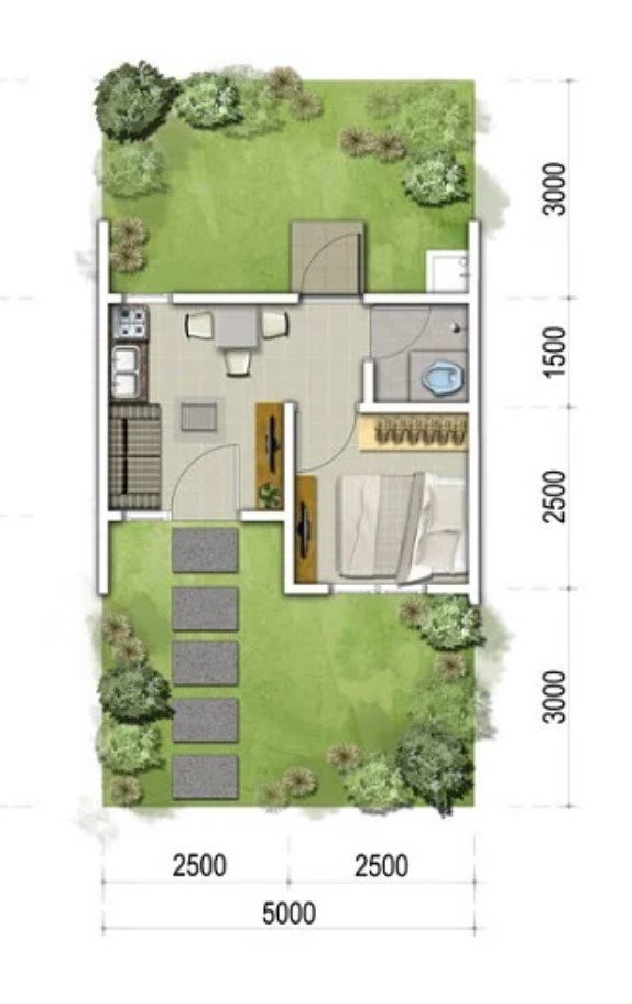 Denah Rumah 5x10 1 lantai