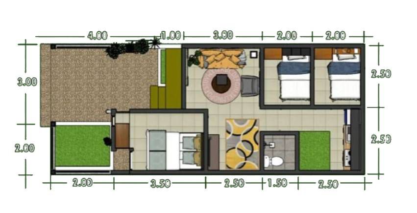 Denah Rumah 5x10 3 kamar tidur