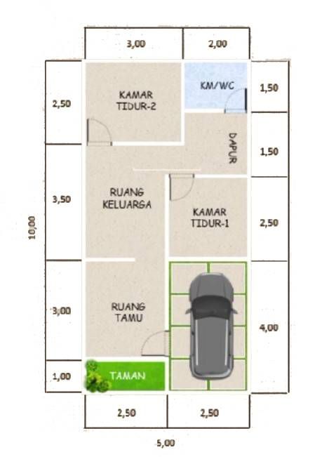 Denah Rumah 5x10 dengan Garasi