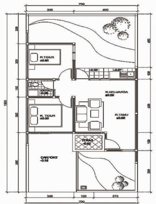 denah rumah ukuran 7x8 kamar 2