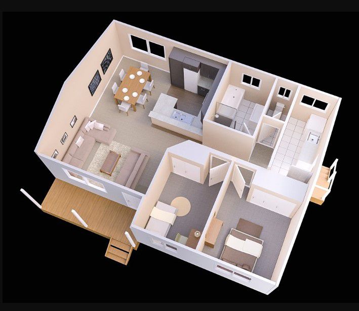 Denah Rumah 8x8 2 Kamar Tidur