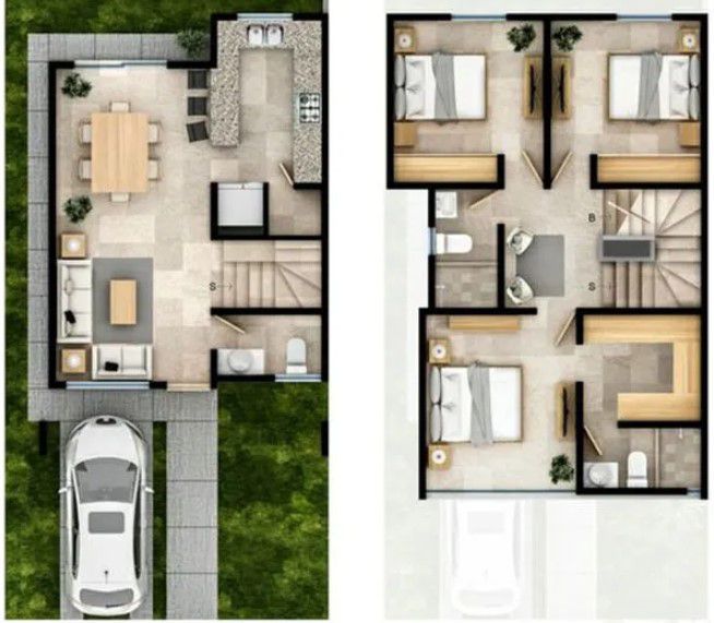 Denah Rumah 8x15 2 Lantai 3 Kamar Tidur