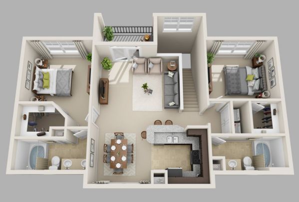 Inspirasi Desain Denah Rumah ukuran 8×8 2 Kamar Tidur Nyaman