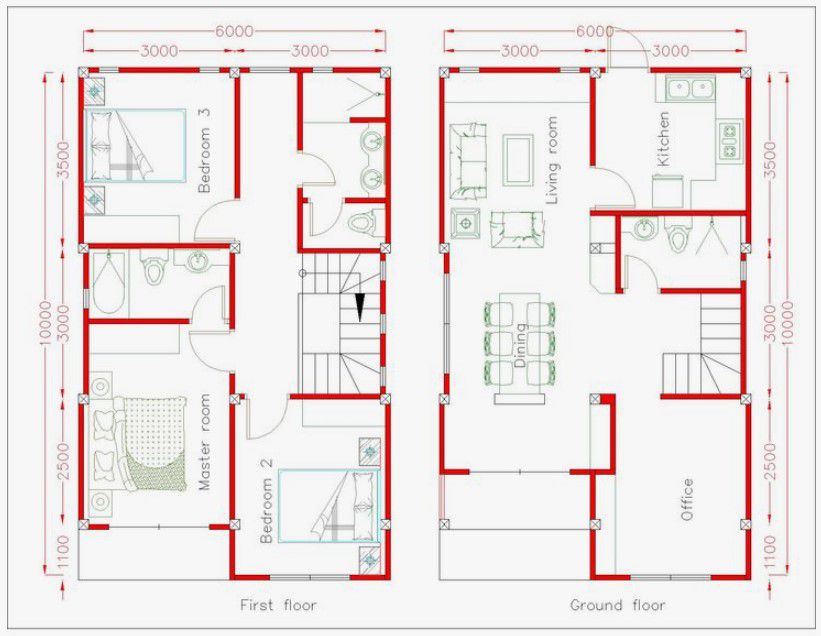 denah rumah 6x10 2 lantai 3 Kamar Tidur