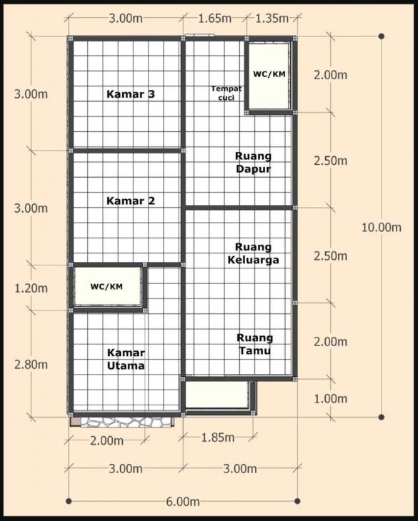 denah rumah ukuran 6x10 tanpa garasi