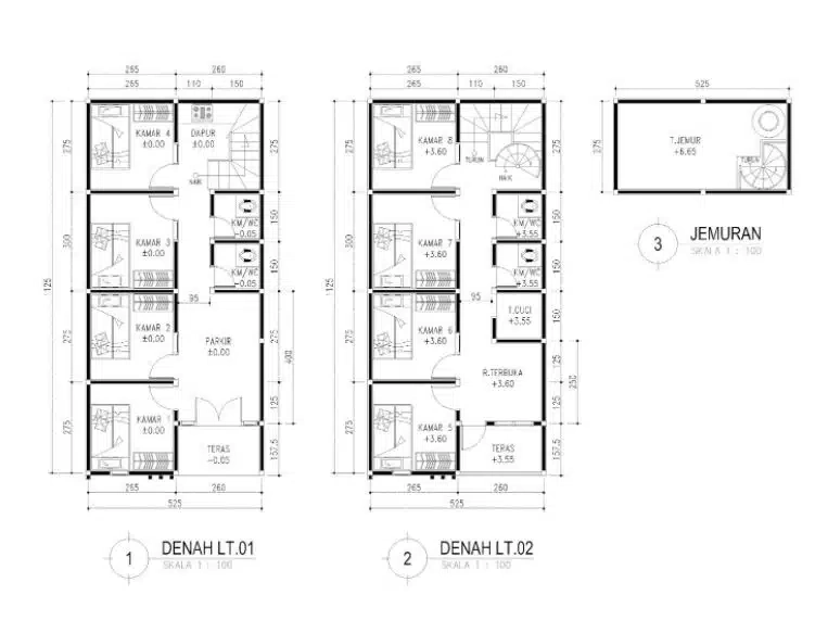 denah kost kost an 2 lantai