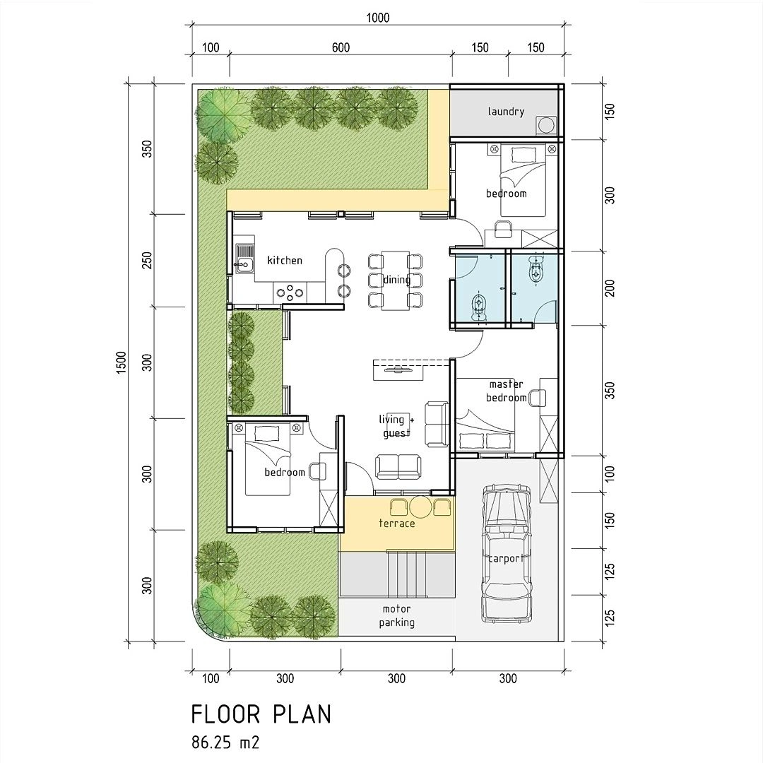 desain denah rumah lantai 1 open space