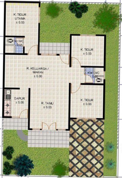 denah rumah minimalis ukuran 6x8 3 kamar terbaru