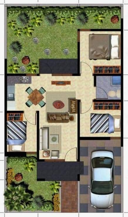 denah rumah type 45 dengan 3 kamar tidur terbaik