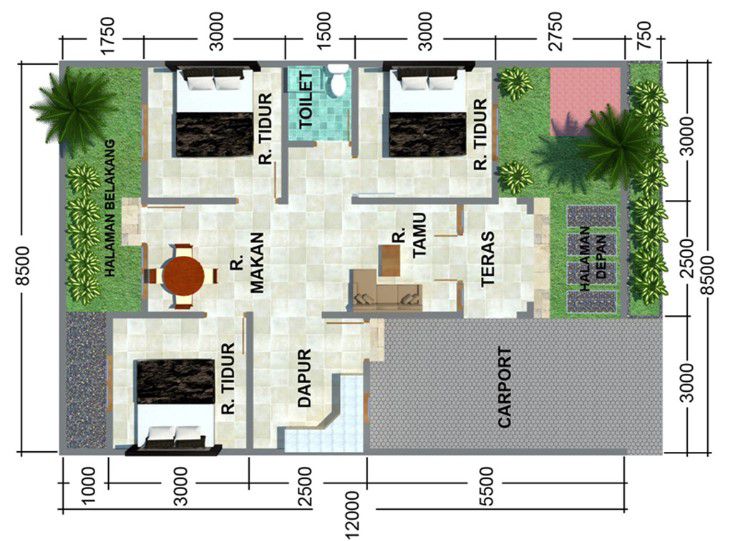 desain rumah 7x15 3 kamar 1 lantai baru