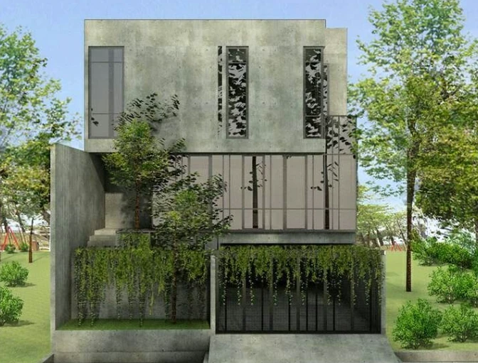 rumah tingkat belakang industrial