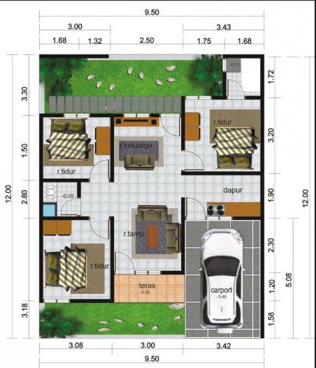 inspirasi desain rumah 9x9 3 kamar tidur
