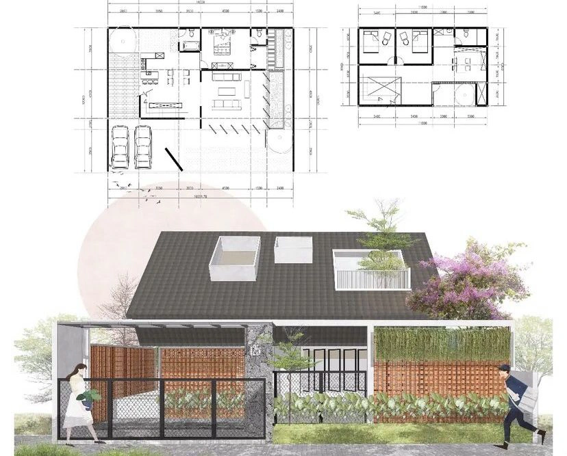 desain denah denah lantai 1 rumah tropis modern